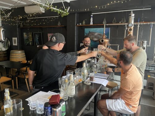 A toast at Common Ground Spirits on a Brisbane Distillery Tour