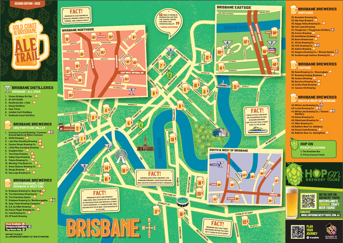 Brisbane Ale Trail 2025 - Complete Brisbane Map of Breweries and Distilleries